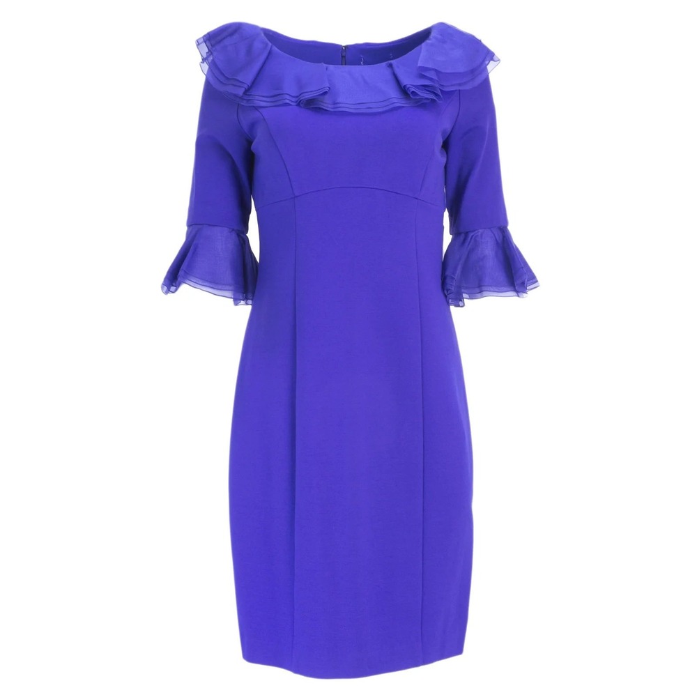 NUE by Shani Stunning Royal Blue Ruffle Neck 3/4 Sleeve‎ Sheath Dress
